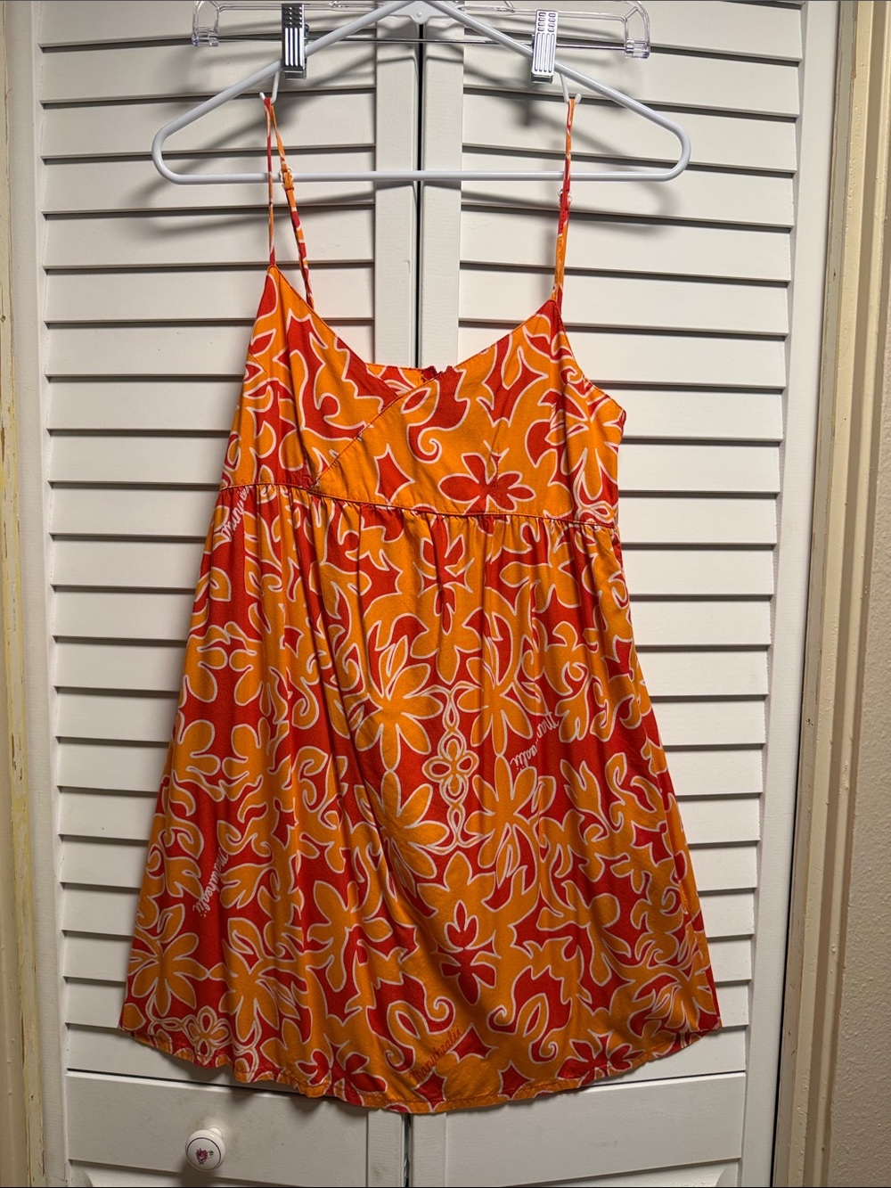 Manuhealii Orange and Red Floral Spaghetti-Strap Dress